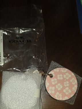 Coach Pink Floral Leather Keychain Charm